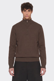 Portocervo- Maglione Mezza Zip Cotone Marrone