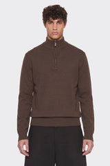 Portocervo- Maglione Mezza Zip Cotone Marrone