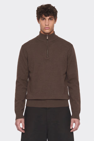 Portocervo- Maglione Mezza Zip Cotone Marrone