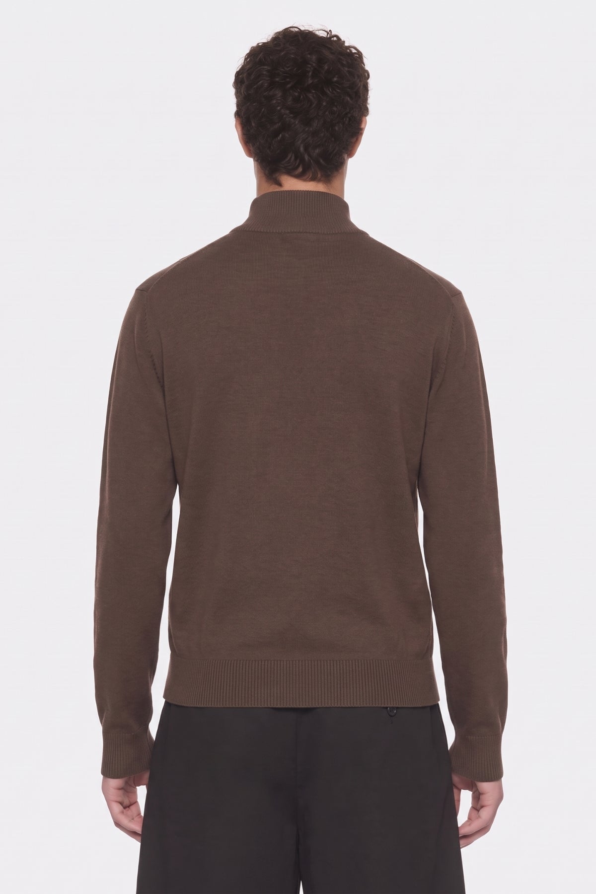 Portocervo- Maglione Mezza Zip Cotone Marrone