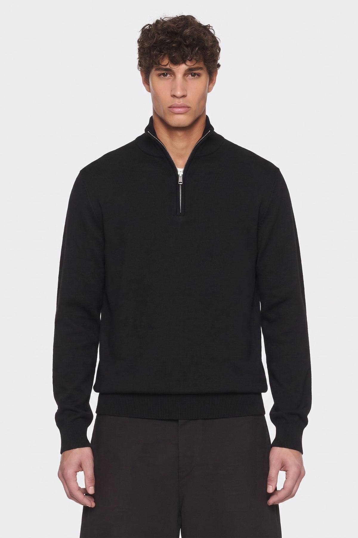 Portocervo- Maglione Mezza Zip Cotone Nero