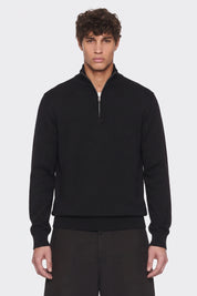 Portocervo- Maglione Mezza Zip Cotone Nero
