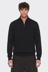 Portocervo- Maglione Mezza Zip Cotone Nero