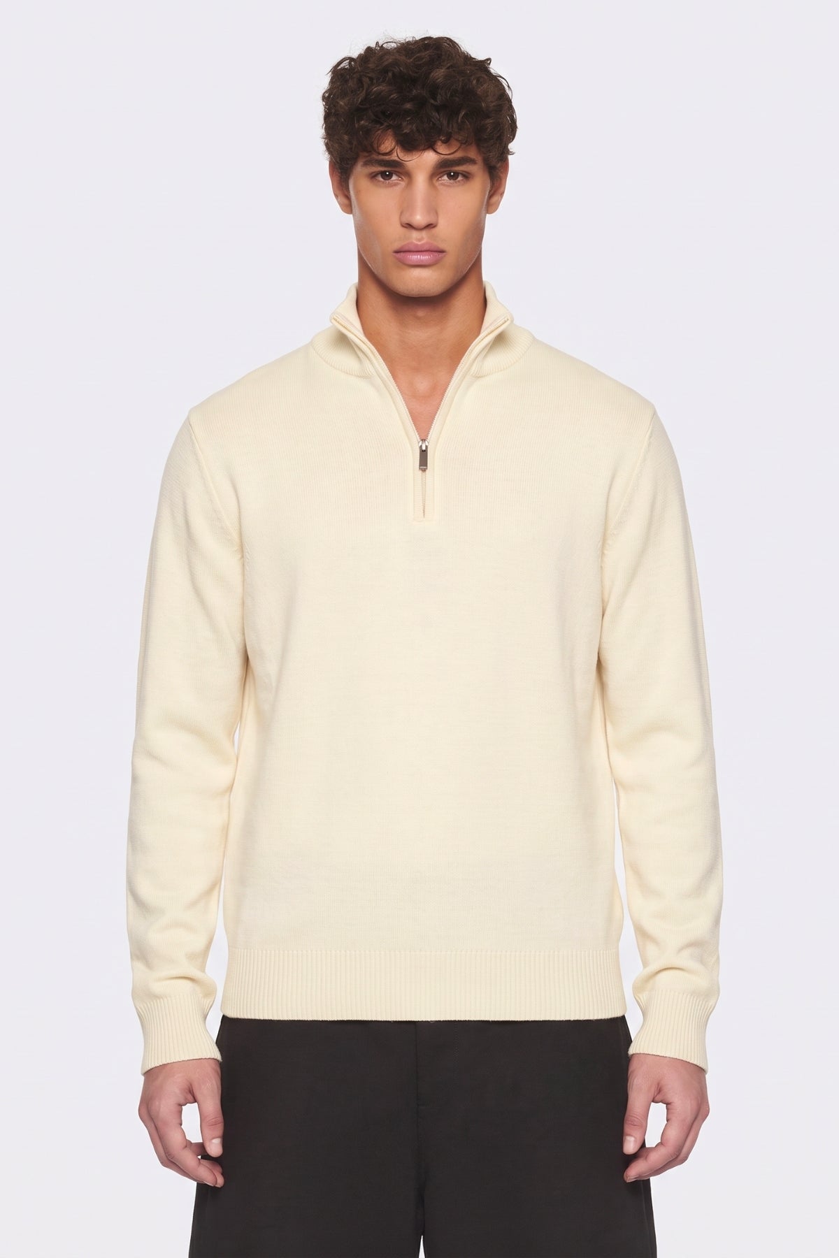 Portocervo- Maglione Mezza Zip Cotone Panna