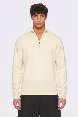 Portocervo- Maglione Mezza Zip Cotone Panna