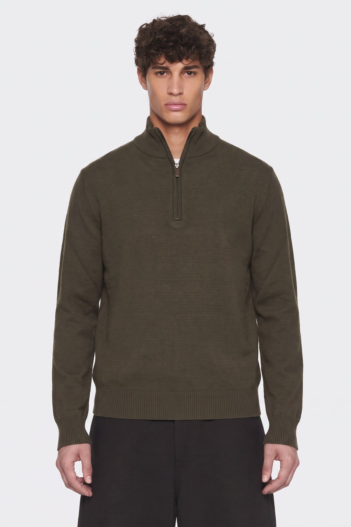 Portocervo- Maglione Mezza Zip Cotone Verde Militare