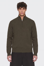 Portocervo- Maglione Mezza Zip Cotone Verde Militare