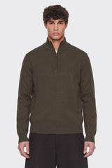 Portocervo- Maglione Mezza Zip Cotone Verde Militare