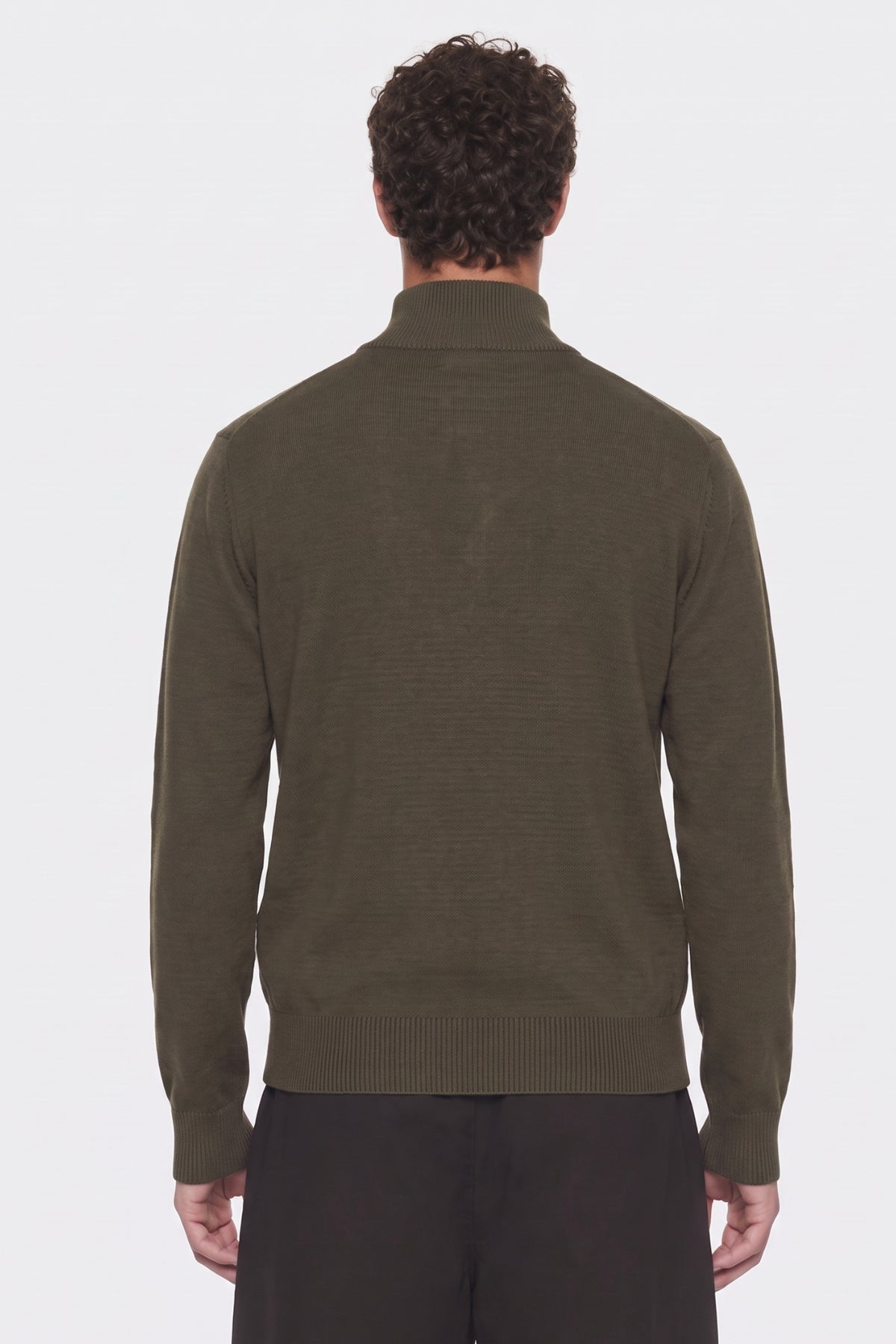 Portocervo- Maglione Mezza Zip Cotone Verde Militare