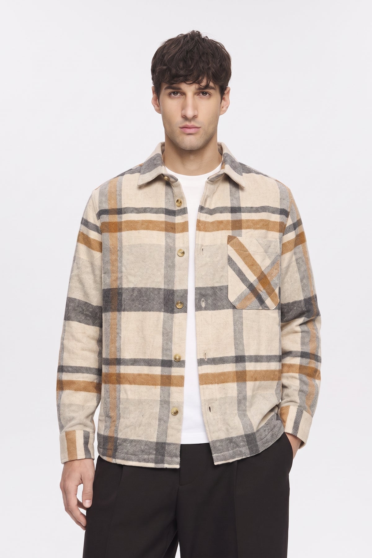 Seinse- Overshirt Flanella Quadri Beige