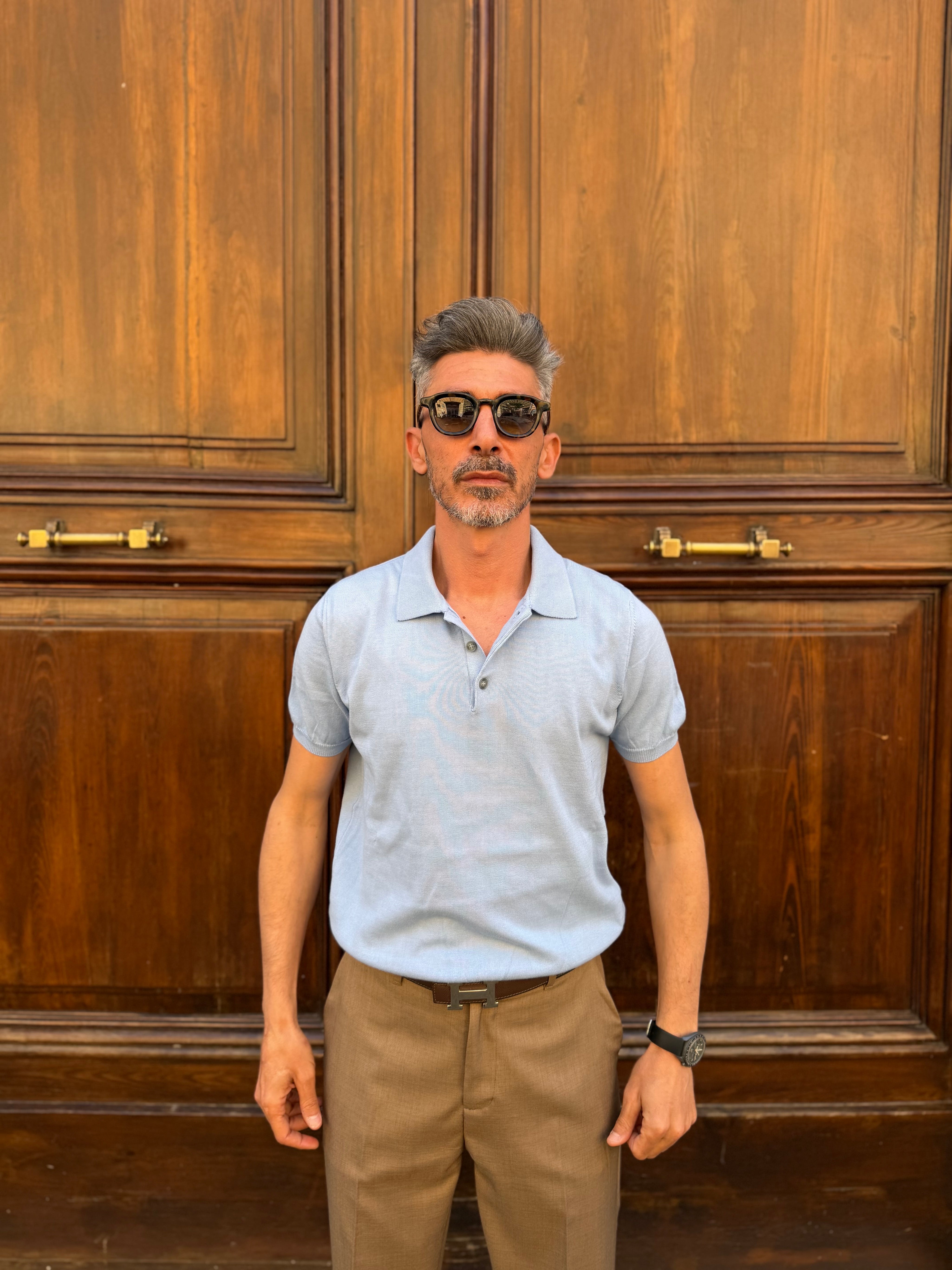 Four Brothers - Polo in Filo di Cotone Celeste