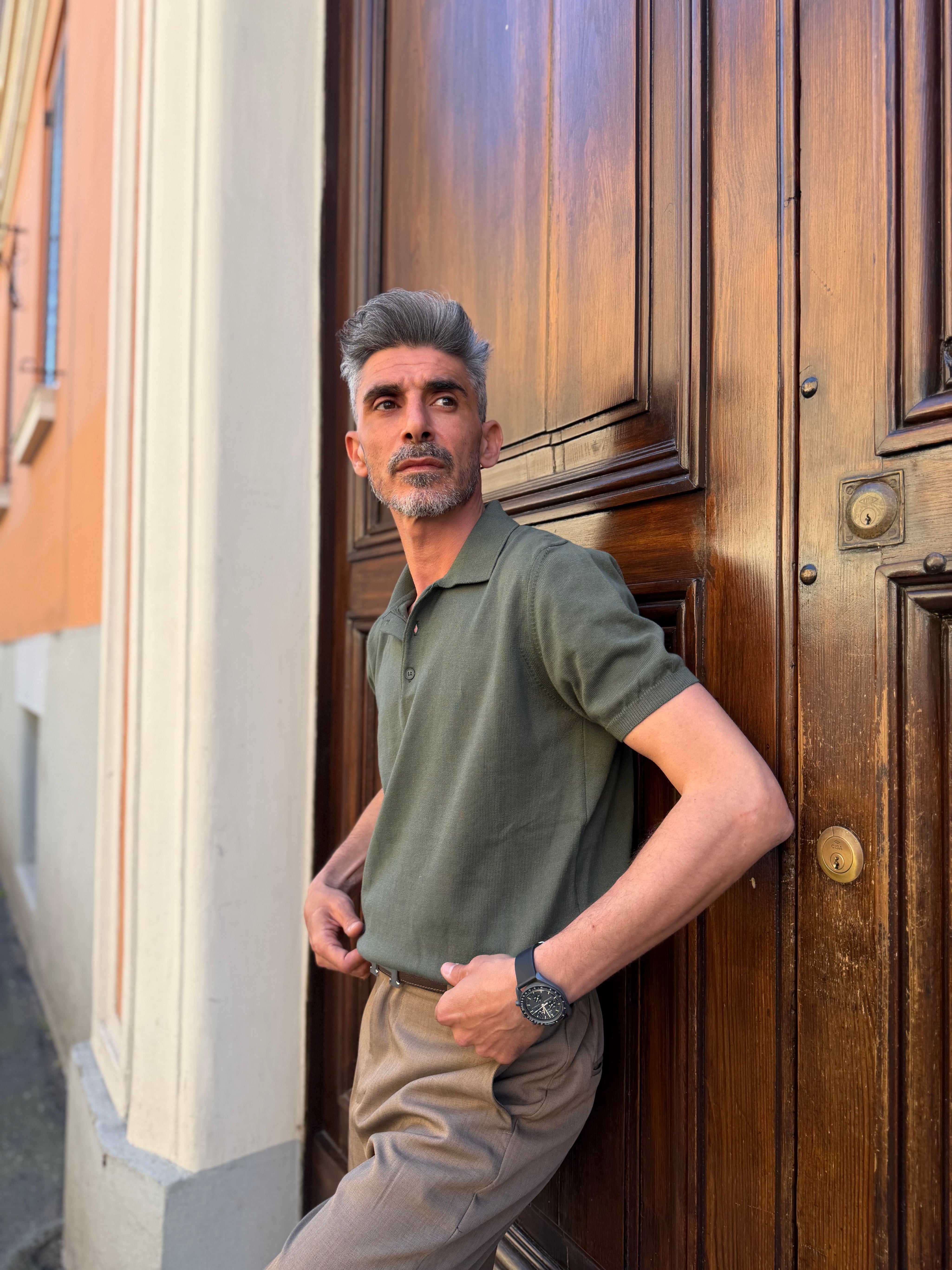 Four Brothers - Polo in Filo di Cotone Verde Oliva