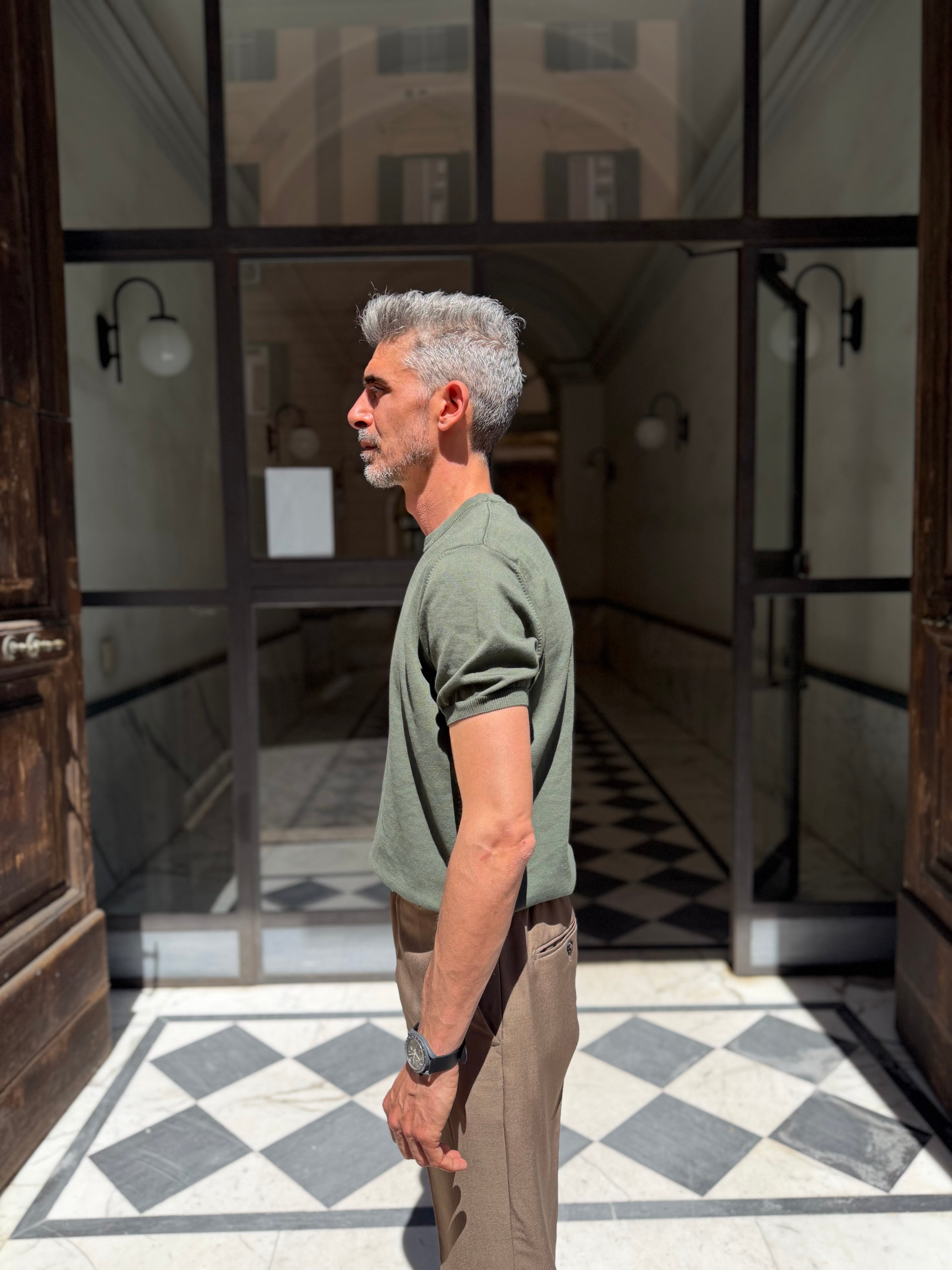 Four Brothers - T-Shirt in Filo di Cotone Verde Oliva