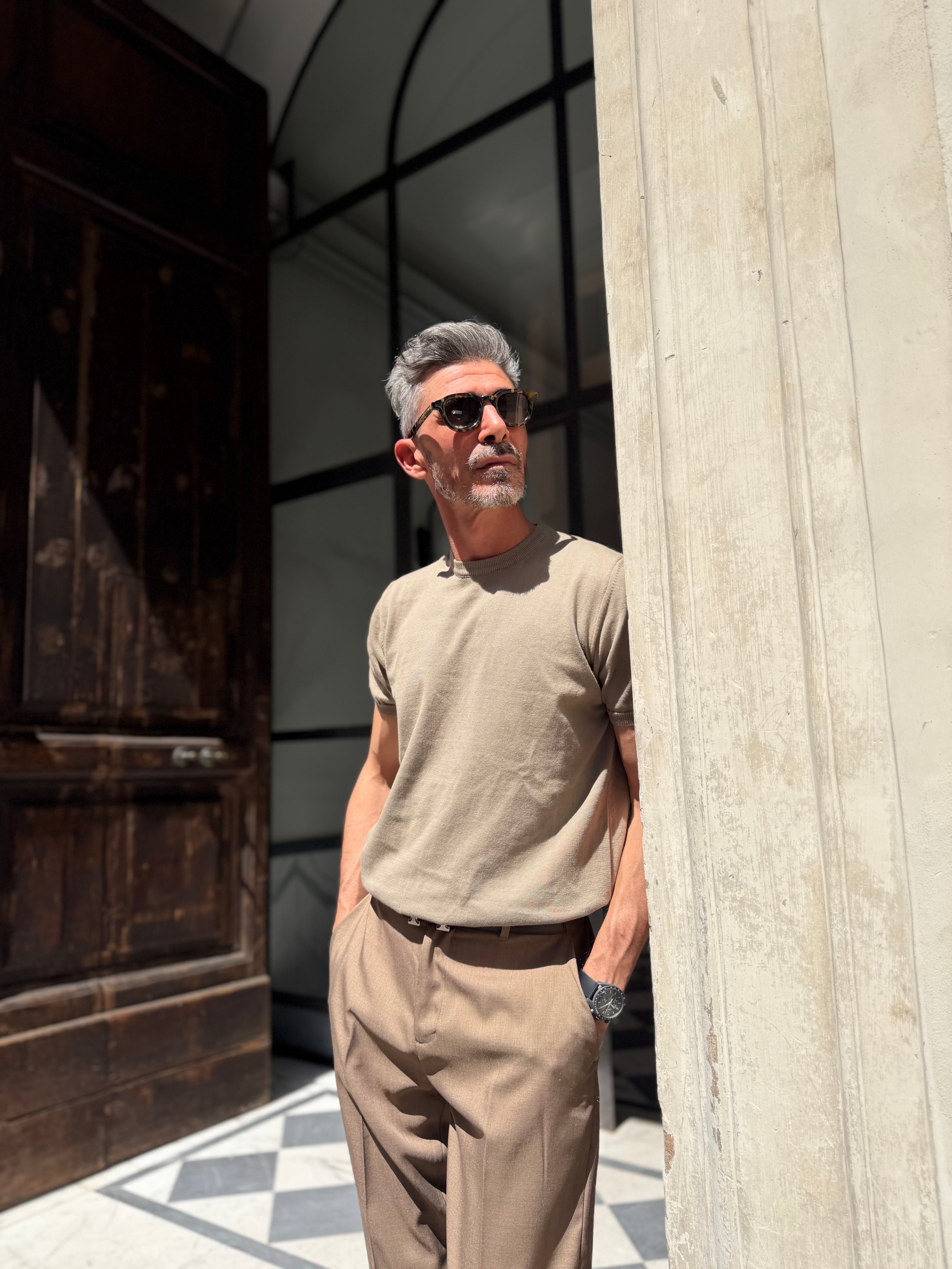 Four Brothers- T-Shirt in Filo di Cotone Beige