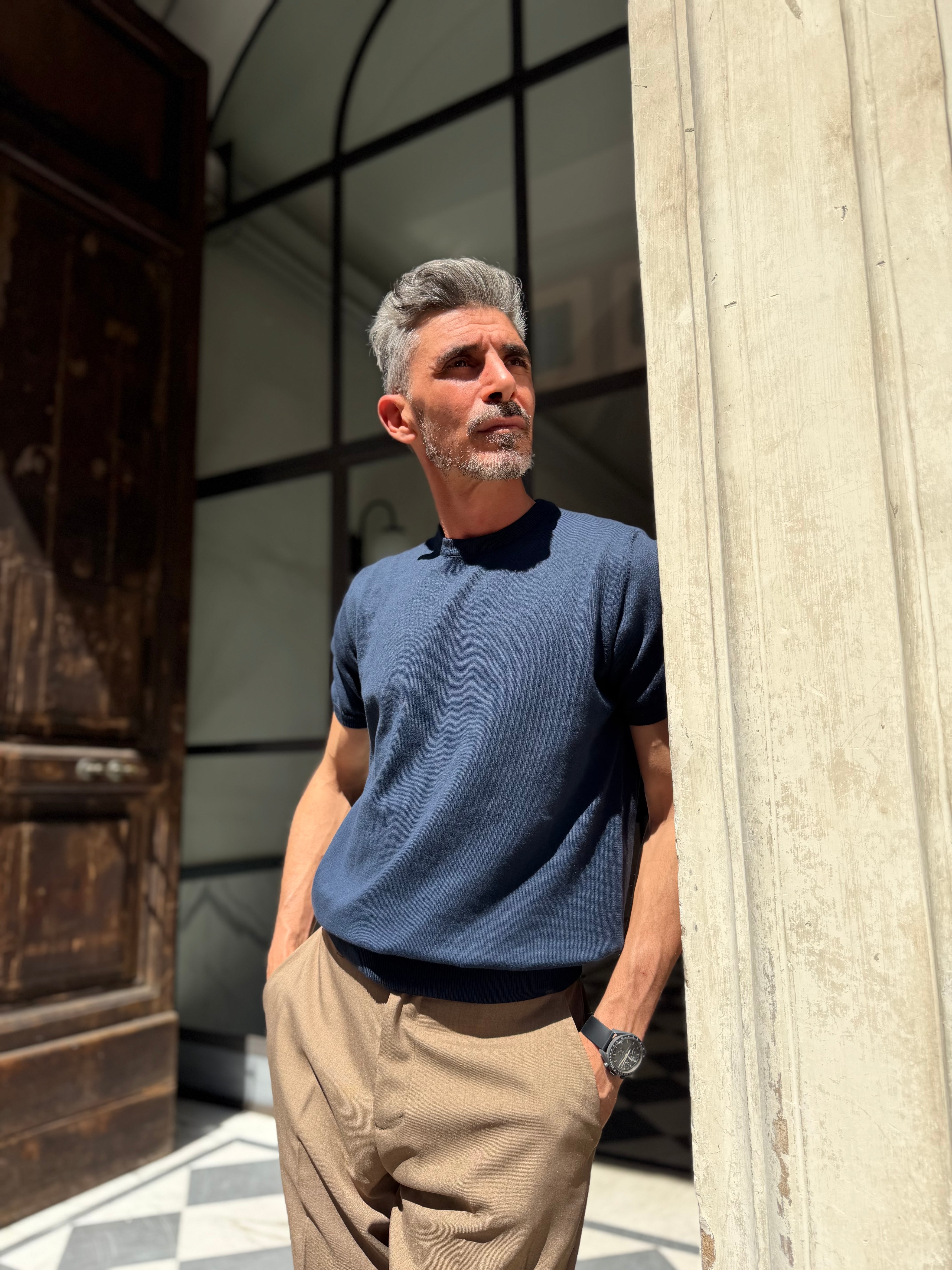 Four Brothers - T-Shirt in Filo di Cotone Navy