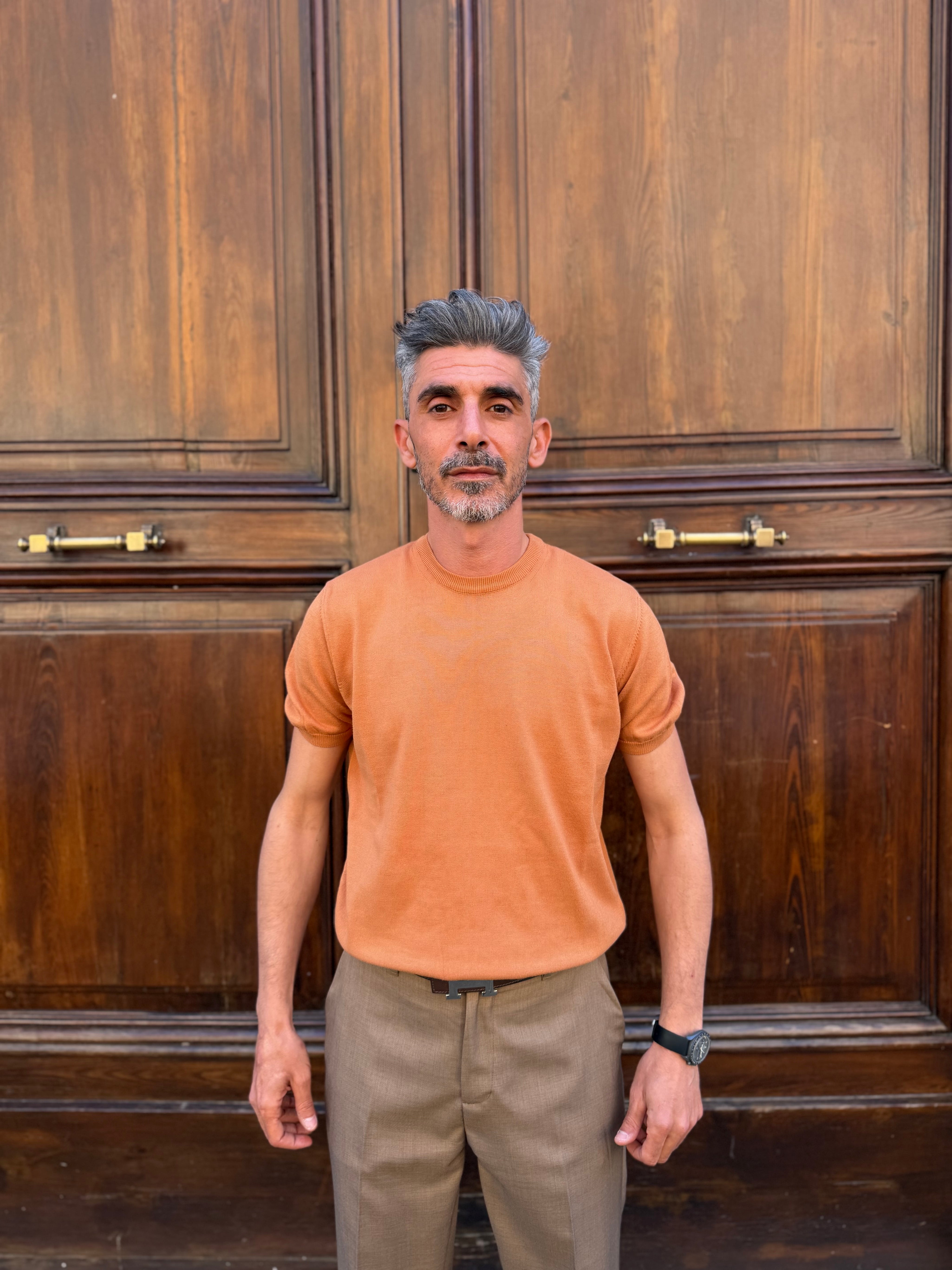 Four Brothers- T-Shirt in Filo di Cotone Cognac