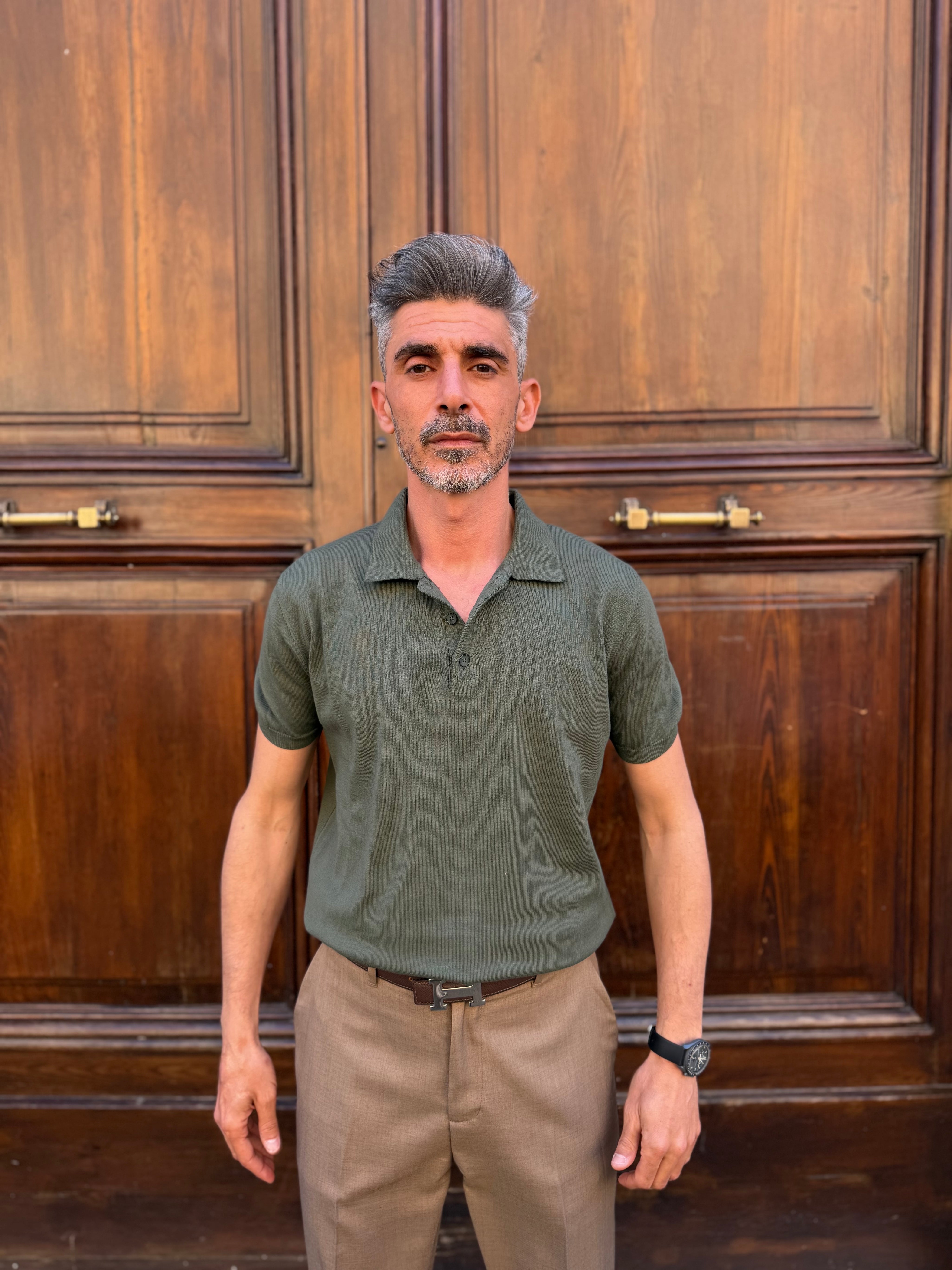 Four Brothers - Polo in Filo di Cotone Verde Oliva
