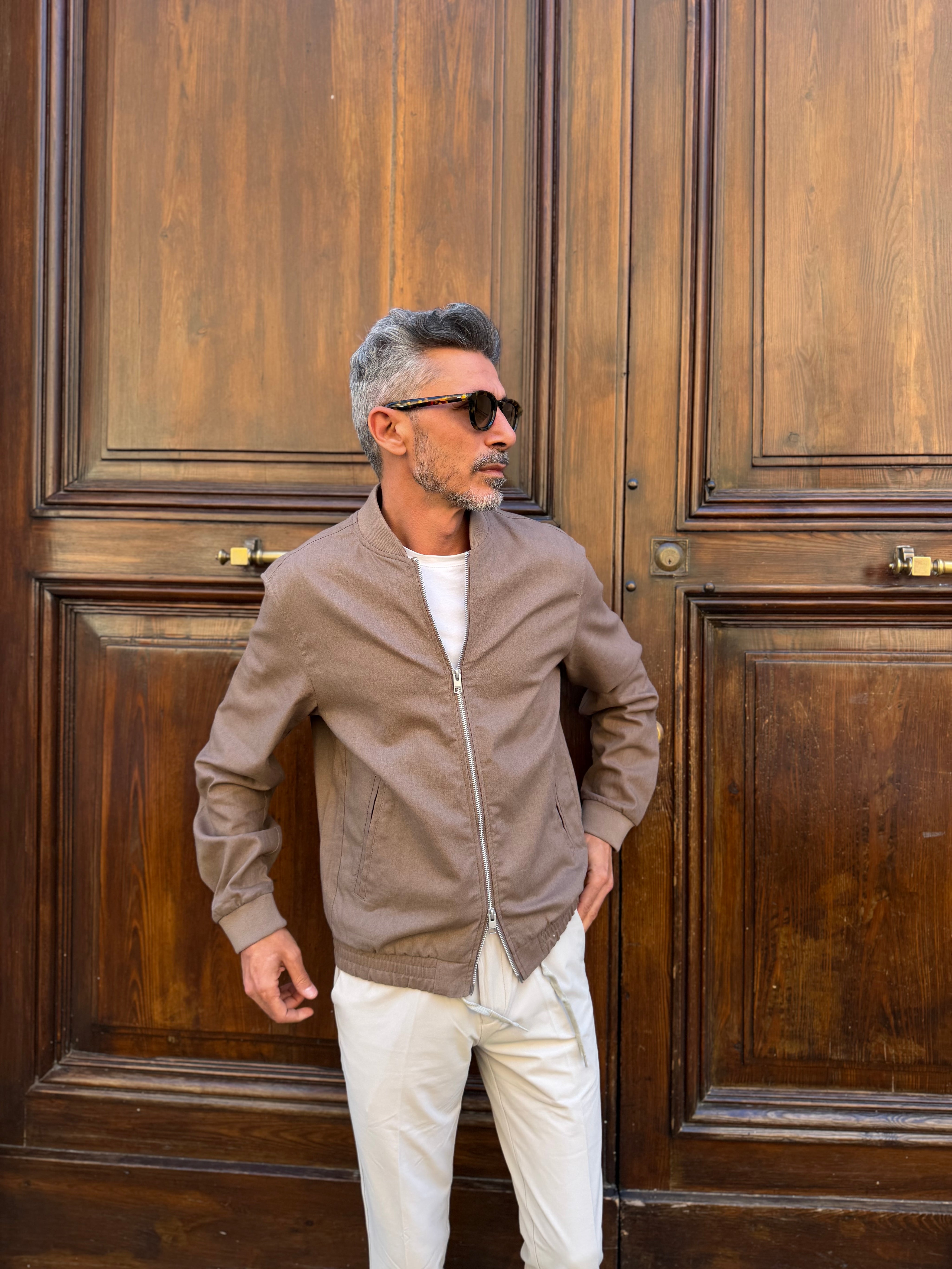 Jack & Jones - Bomber in Lino e Cotone Marrone