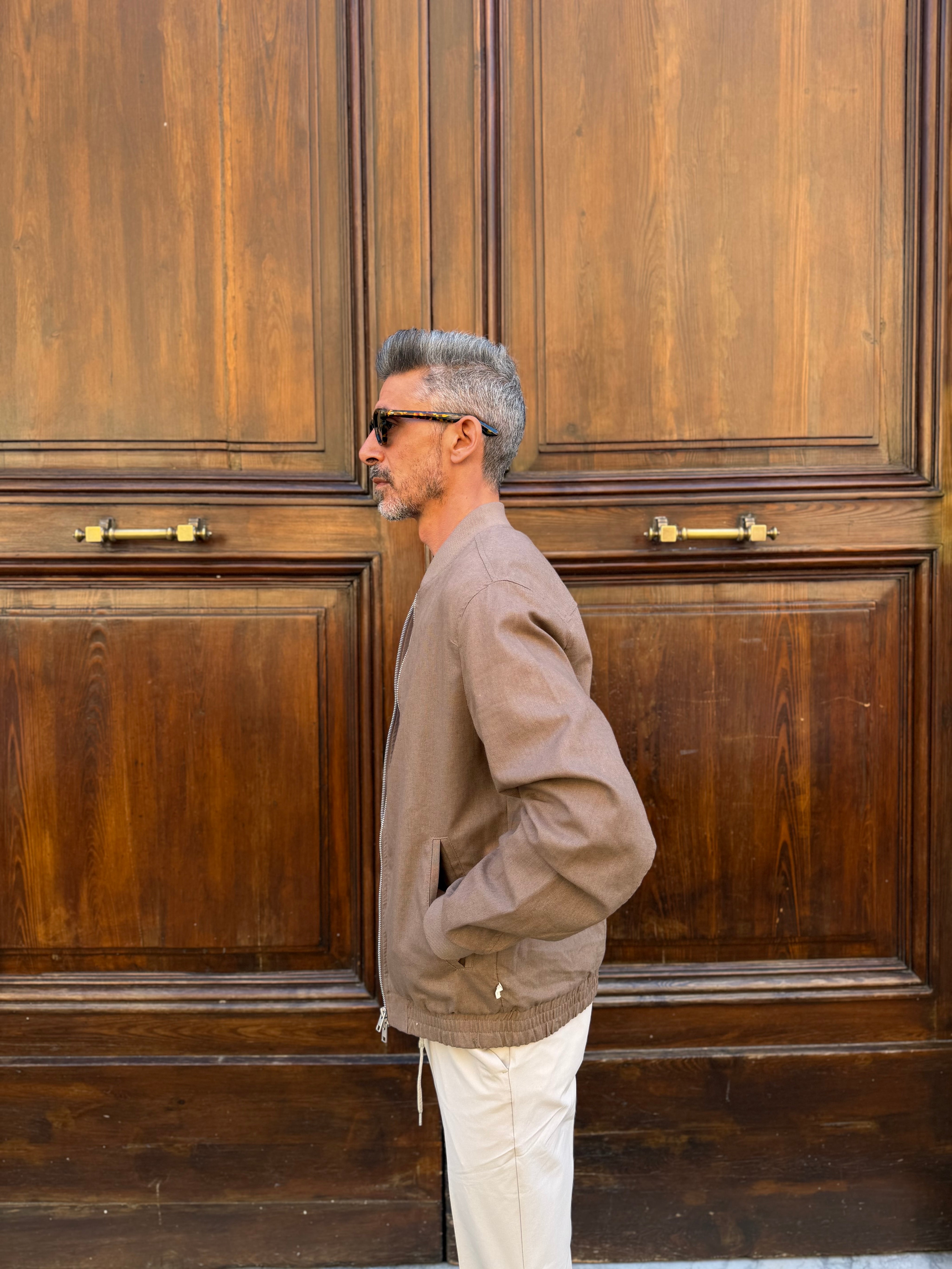 Jack & Jones - Bomber in Lino e Cotone Marrone